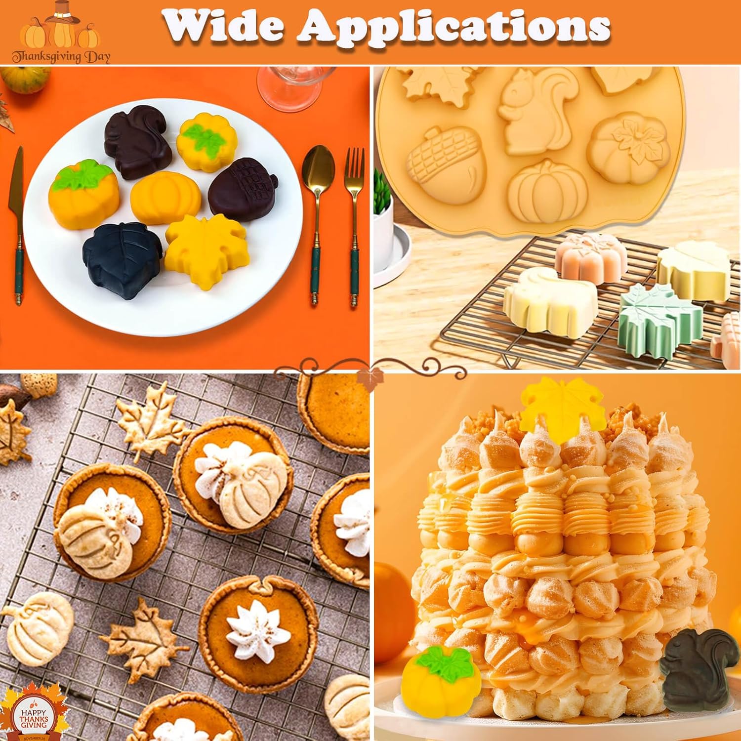 Halloween & Thanksgiving Silicone Molds - 3PC Autumn Cake Molds Set with Acorn Pumpkin Maple Leaf Shapes 21-Cavity Baking Pan for Chocolate Candy Cheesecake Ice Cube Jelly Pudding Soap Candle Making