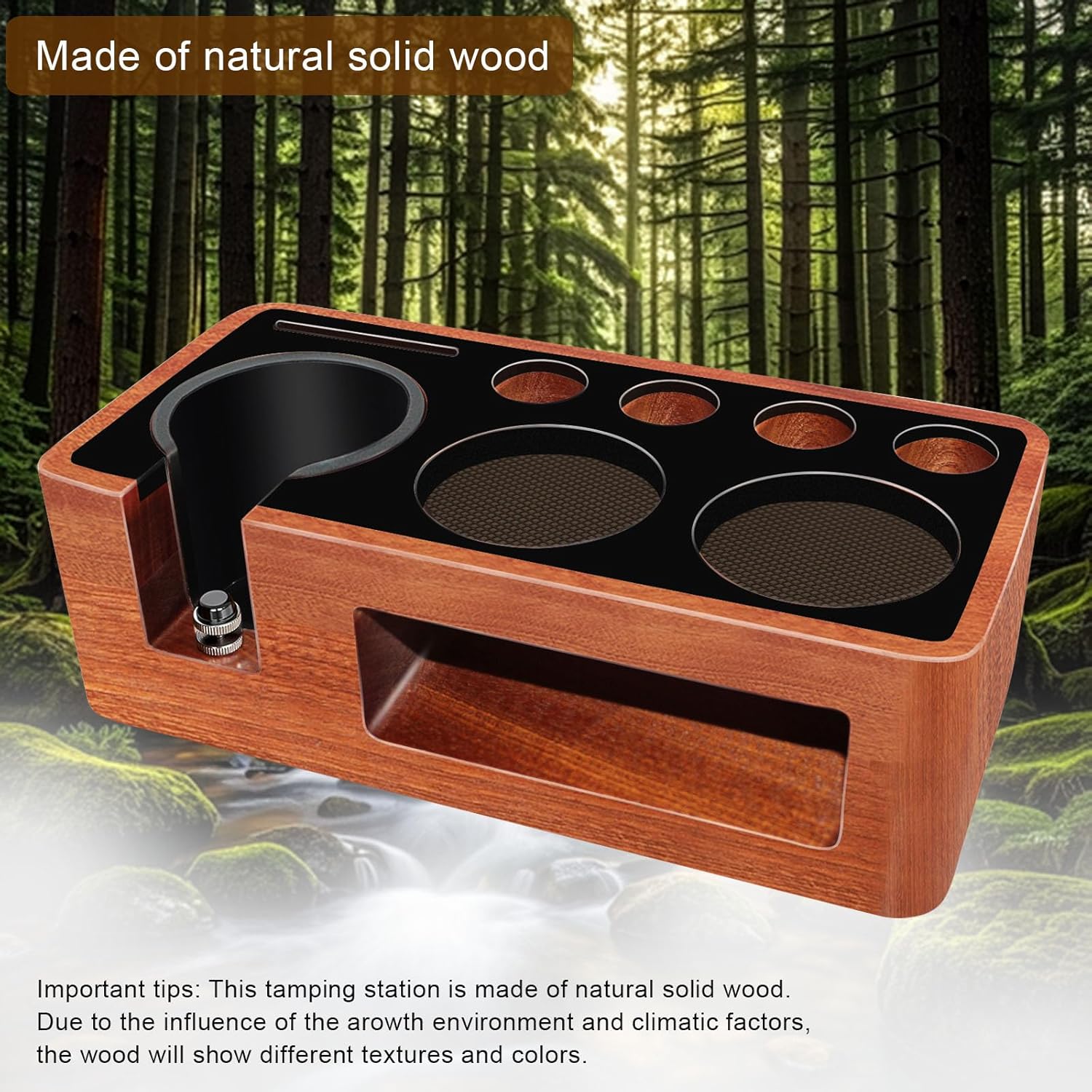 Espresso Tamping Station,9 in 1 Espresso Station,Multifunctional Tamper Station Fit for 51/54mm Espresso Accessories,Wooden Espresso Station,Adjustable Height Portafilter Holder (Red Black, 51mm-58mm)