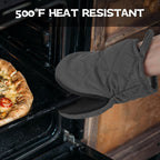 Oven Mitts and Pot Holders Set, Pack of 4, Heat Resistant Silicone Kitchen Mini Oven Mittens for 500 Degrees, Mini Oven Gloves and Hot Pads for Baking Grilling Barbecue Microwave Machine Washable
