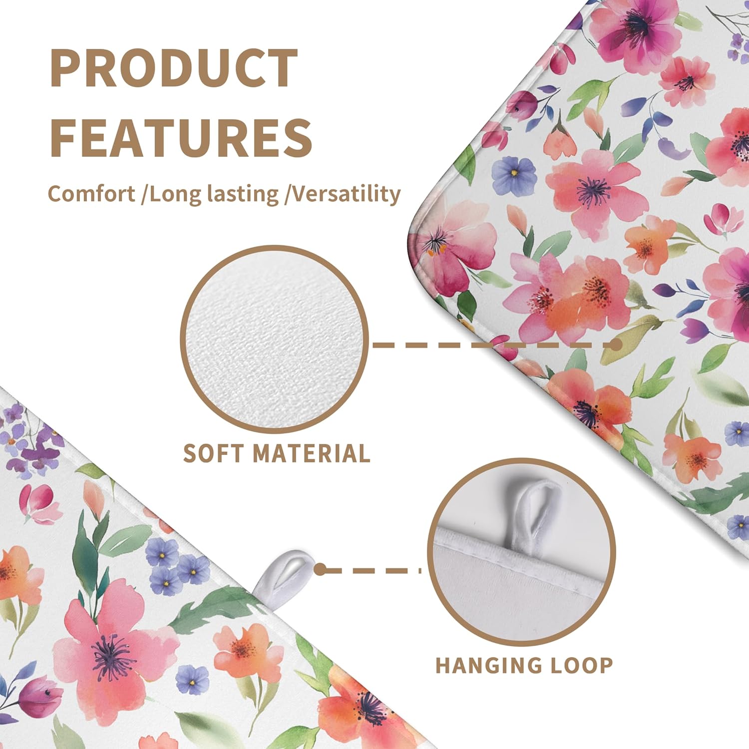 Spring Floral Dish Drying Mat Flowers Summer Kitchen Mat Dish Drying Pad Absorbent Dish Dryer Mat for Kitchen Countertops Microfiber Dishes Drainer Pad Dish Drying Rack Mat (18x24 in)