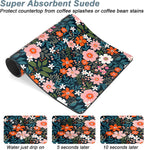 Rnivvi Coffee Mat, 12" x 19" Cute Coffee Bar Mats for Espresso Machine Station Accessories and Organizer, Hide Stain Rubber Backed Absorbent Dish Drying Pad for Kitchen Counter, Floral Cartoon