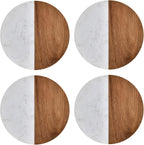 I-LAN Set of 4 Round Natural Wood and Marbel Style Drink Coasters for Coffee Wooden Table, Drink Bar Coaster Set/Tea Table Coasters for Living Room,Beer Cans,Bar Glasses,4 x 4 Inch