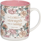 Christian Art Gifts Pink Floral Ceramic Coffee Mug – 14 oz. Lead and Cadmium-free Non-toxic Inspirational Scripture Coffee and Tea Mug for Women with Bible Verse: My Strength and My Song –Psalm 118:14