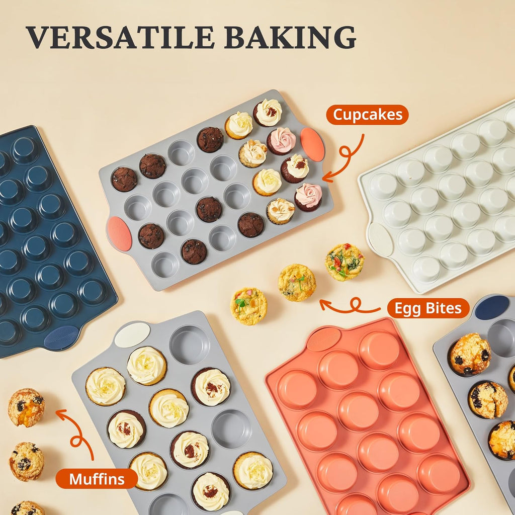 Ceramic Muffin Pan,12-Cup Nonstick Aluminized Steel Cupcake Pans, Healthy Non-Toxic Ceramic Coating Muffin Tin, 1 Pack Cup Cake Pans for Baking Cream