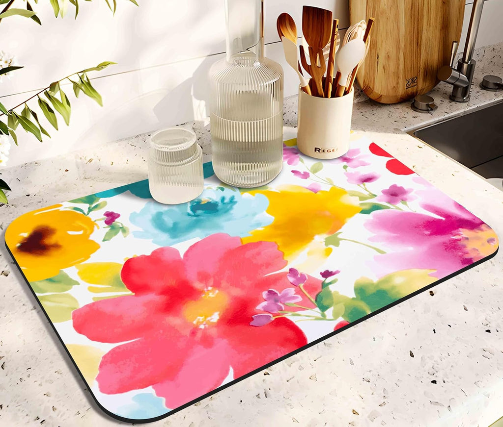 Dish Drying Mat for Kitchen Counter 20x12in Washable Quick Dish Drying Pad Rubber Backed Absorbent Draining Mat Fit Kitchen Counter,Bar,Under Sink,Dishes,Utensils,Dish Rack