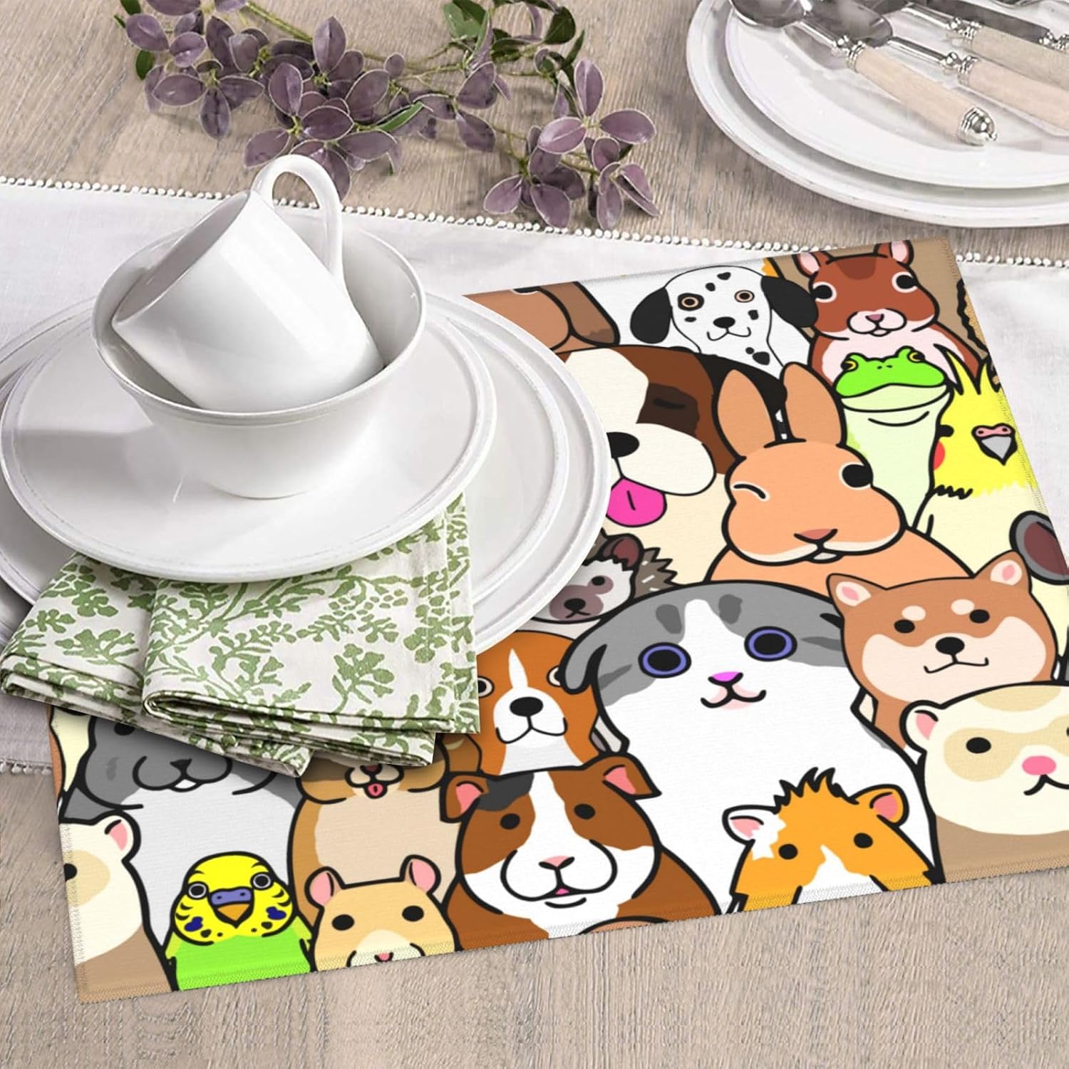 Cute Animals Pattern Dish Drying Mat, Highly Absorbent Microfiber Kitchen Counter Pad Reusable Washable, 16*18"