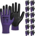 KAYGO Safety Work Gloves PU Coated,12 Pairs KG11PB Seamless Knit Glove for Men and Women, with Smooth Grip on Palm and Fingers, Ideal for General Duty Work (XL, Purple)