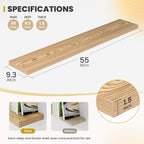 55 Inch Floating Shelves, 9.3" Deep Floating Shelf Wall Mounted, 56" Wall Shelves, Rustic Deep Bookshelf, Large Display Shelves & Storage Shelves for Bedroom, Living Room, Light Brown, Set of 1