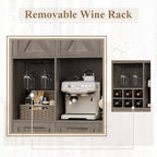 HOSTACK Kitchen Pantry Storage Cabinet, 71" Tall Food Pantry Cabinet with Microwave Stand, Farmhouse Kitchen Hutch, Coffee Bar Hutch with Wine Rack for Dining Room, Living Room, Ash Grey