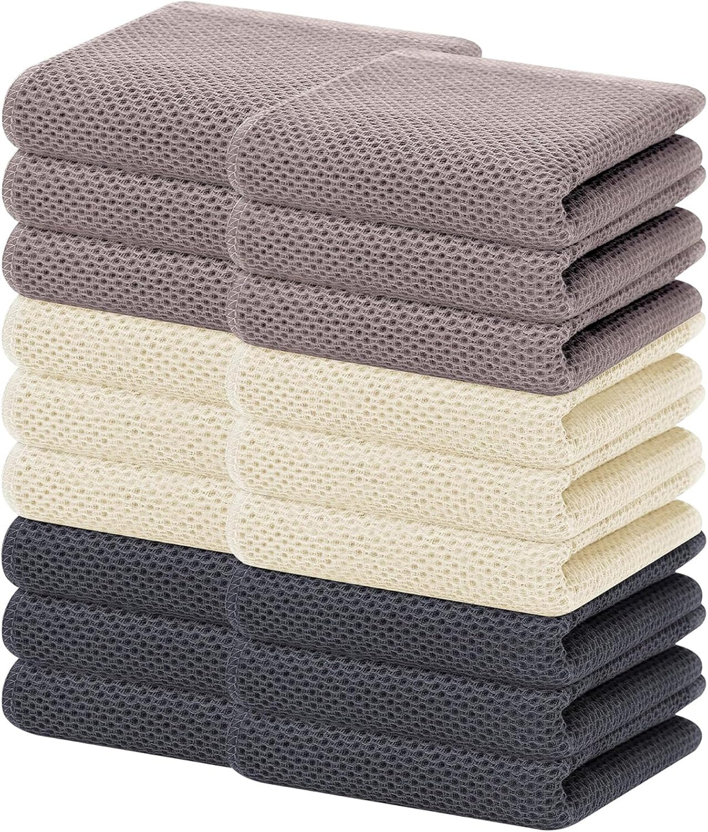 Homaxy 100% Cotton Waffle Weave Kitchen Dish Towels, Ultra Soft Absorbent Quick Drying Cleaning Towel, 13 x 28 Inches, 18-Pack, Mixed Color