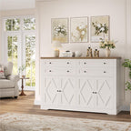 HOSTACK 55" Coffee Bar with 4 Large Drawers, 40" Tall Buffet Cabinet with Storage, Kitchen Storage Cabinet, Modern Farmhouse Sideboard Buffet, Adjustable Shelves for Living Room, White