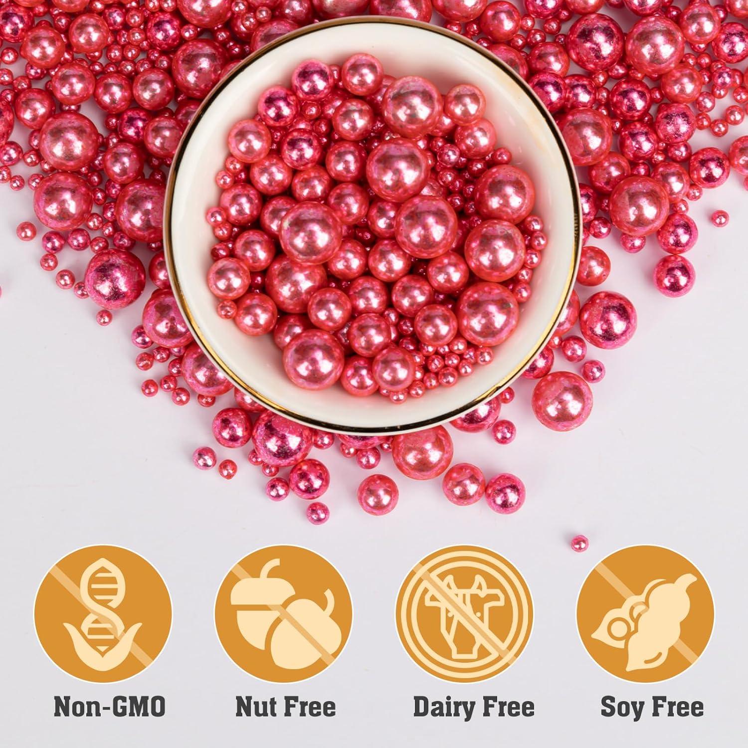 Twisweet Rose Gold Pearl Sprinkles for Cake Decorating, Edible Sugar Pearls for Baking, Mix Size, Cake Topper Cupcake Cookie Ice Cream Dessert Decorations, Valentine Mother's Day Birthday Wedding Party Supplies(130g/4.58oz)