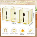 Suzile Acrylic Cutlery Storage Organizer Bin Silverware Caddy Countertop Knife Spoon and Fork Holder Kitchen 3 Section Tableware Storage Box for Cabinet Indoor Home Flatware Dining Room(Gold Pink,M)