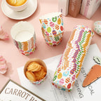 Whaline 100Pcs Multicolor Easter Paper Baking Cups with Easter Egg Bunny Flower Design, Disposable, 9 x 3.5 Inch