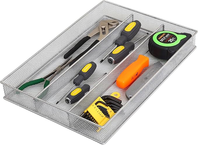 YBM HOME Metal Silverware Organizer for In-Drawer Cutlery Storage, 3 Compartment Mesh Cutlery Flatware Tray Sorts Kitchen Utensils, Great for Office Supplies 1150-12