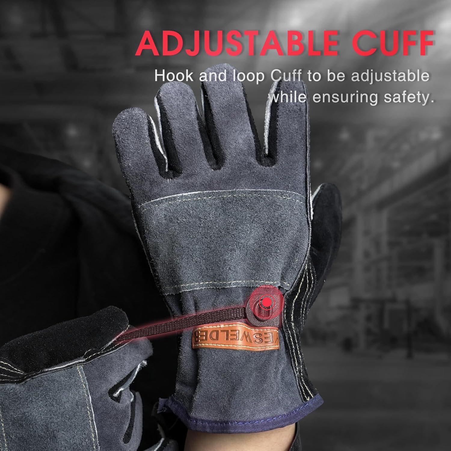 YESWELDER Leather Work Gloves for Men or Women，Suitable for welding & gardening etc. Cowhide leather with cotton lining, wrist closure, grippy and durable.Reinforced palm and finger,Black-gray L
