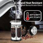 French Press Coffee Maker (21oz 600ML 3-4Cup) Coffee Press, with 4 Filters System, Heat Resistant Thickness Borosilicate Glass, Cold Brew Coffee Tea Pot Gifts (Silvery)