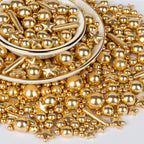 Twisweet Gold Pearl Star Rods Sprinkles for Cake Decorating, Edible Sugar Pearls for Baking, Mix Size Cake Topper Ice Cream Cupcake Cookie Dessert Decorations, Wedding Valentines Birthday Christmas Easter Mother's Day Supplies (130g/4.58oz)