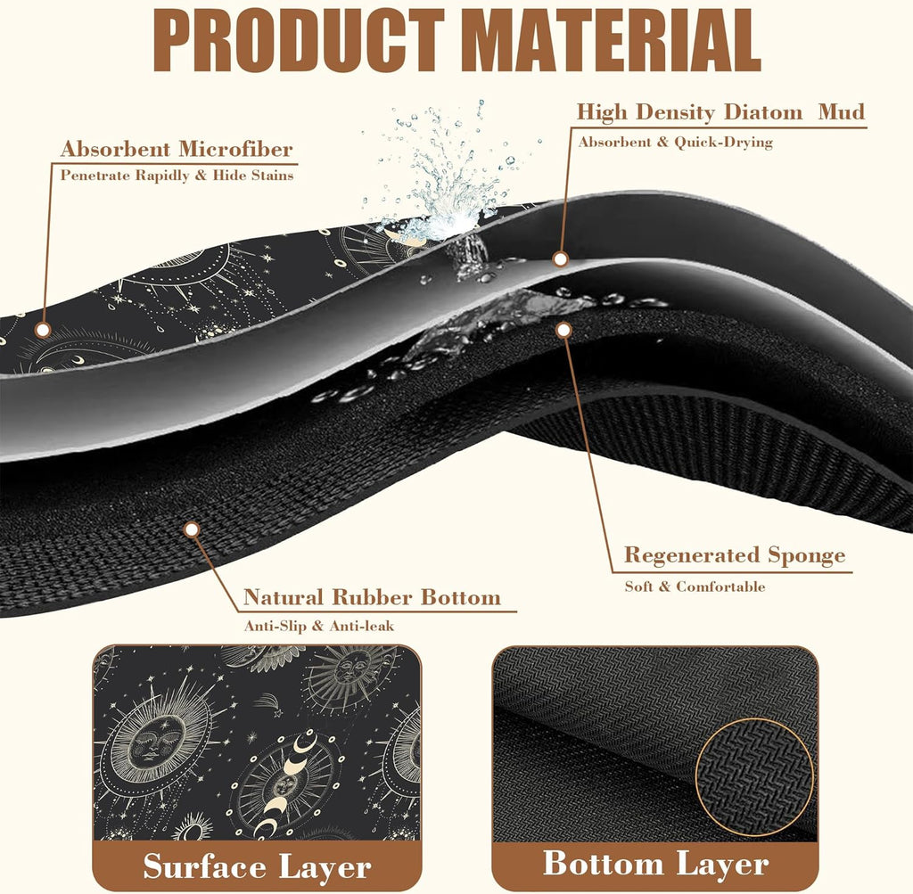 Moon Sun Zodiac Coffee Mat Absorbent Astrology Dish Drying Mat for Kitchen Counter Hide Stain Rubber Backed Coffee Bar Accessories Fit Under Espresso Machine, 11.8 x 19.7 Inch