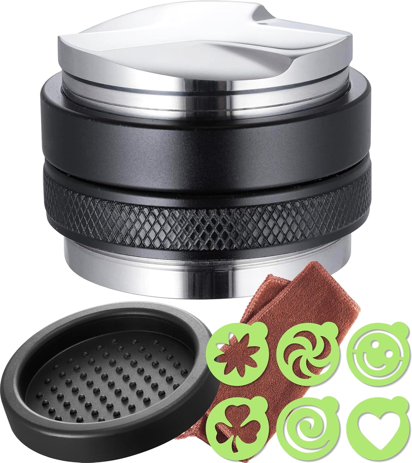 Premium Barista Espresso Tamper Set 53mm Aluminum and Stainless Steel (53mm, Aluminum Handle)