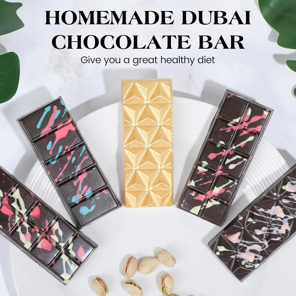 2 Pcs Chocolate Bar Mold Deep Dubai Stuffed Silicone Molds for Filling Knafeh Pistachio Chocolate Bar and Wax Melts Rectangle Thick Candy Bar Molds Break Apart (Pyramid)