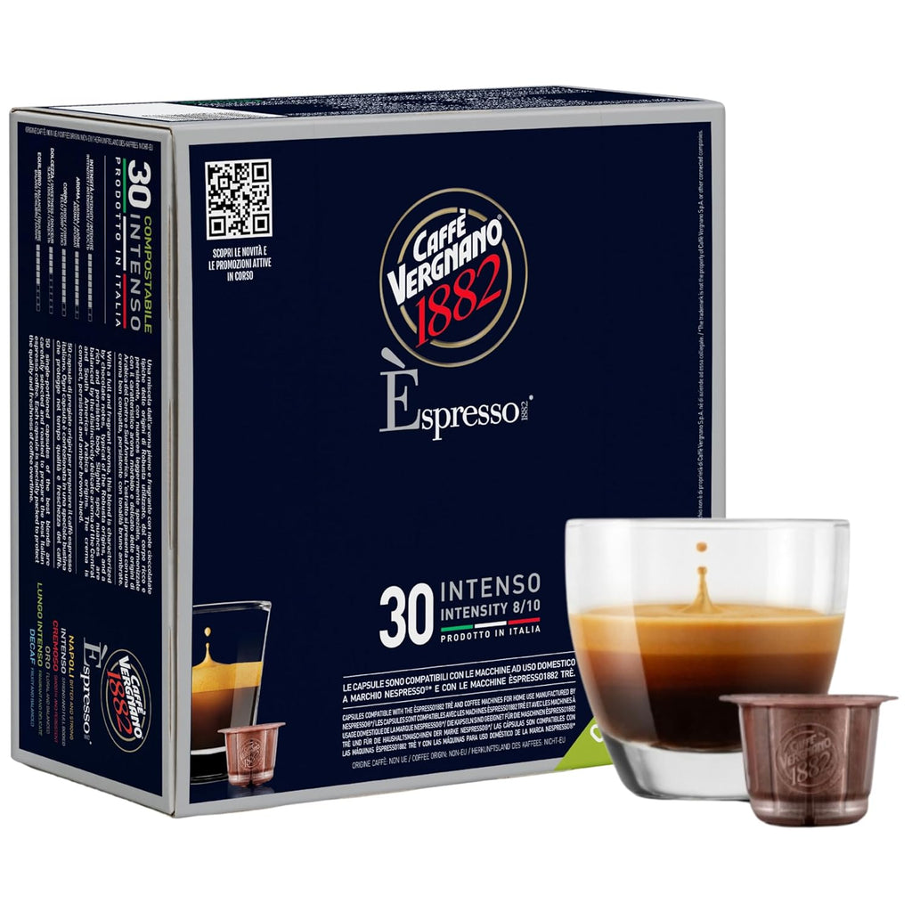 Caffe' Vergnano 1882 Medium Roast Espresso Original Line Machine Compatible Capsules, Arabica Robusta Espresso Coffee, Italian Coffee For Nespresso Coffee Machines, Intensity 8/10, Intenso, 30 Ct