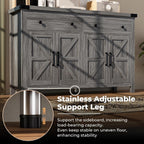 55" Sideboard Buffet Cabinet with Storage, Coffee Bar Cabinet with 2 Drawers and 4 Barn Doors, Long Storage Cabinet Modern Farmhouse, Grey Wood, for Kitchen, Dining Room, Living Room