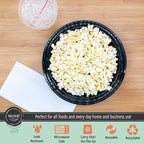 MULMEHË Plastic Food Storage Take-Out Container and Lid Combo, 48 oz, Microwaveable, Round, Black, 9x2.3”, Set of 150