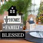 Rustic Farmhouse Table Decor Blessed Signs for Home Decor Neutral Home Family Wood Sign Black and White Modern Tabletop Centerpiece for Kitchen Shelf Desk Tiered Tray Decoration