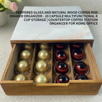 Tempered Glass and Natural Wood Coffee Pod Drawer Organizer - 20 Capsule Multifunctional K Cup Storage | Countertop Coffee Station Organizer for Home/Office (White)