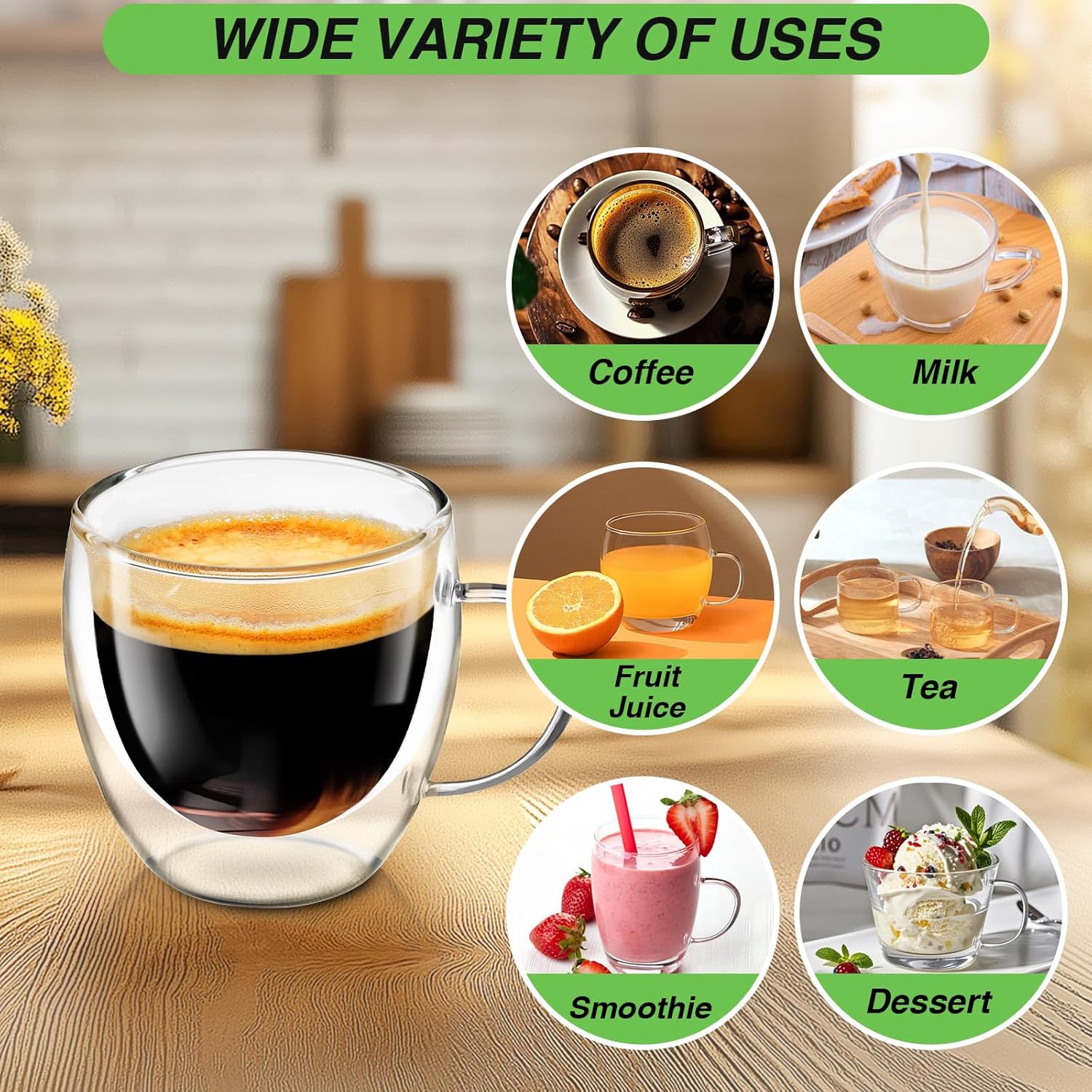 Espresso Cups Set of 4, 5 OZ Expresso Shots Glass Cups, Double Walled Glass Coffee Mugs with Handles, Espresso Machine Accessories, Insulated Espresso Shot Glasses, Clear Nespresso Cup for Cappuccino