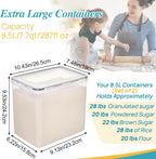 Vtopmart 8.5L 2 Pack Extra Large Flour Sugar Storage Containers for 20lbs flour, Airtight Kitchen Pantry Organization Canisters with Lids for Bulk food, Rice, Baking Supplies, BPA Free, Black