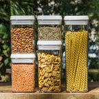 Felli Flip Tite Storage Container with Lid 4" Airtight Ring Seal Top, Stackable Acrylic Canister Jar Set for Kitchen Pantry Organizer, Food Spice Pasta Cereal Snack, Gifts for Women (5pk, Variety)