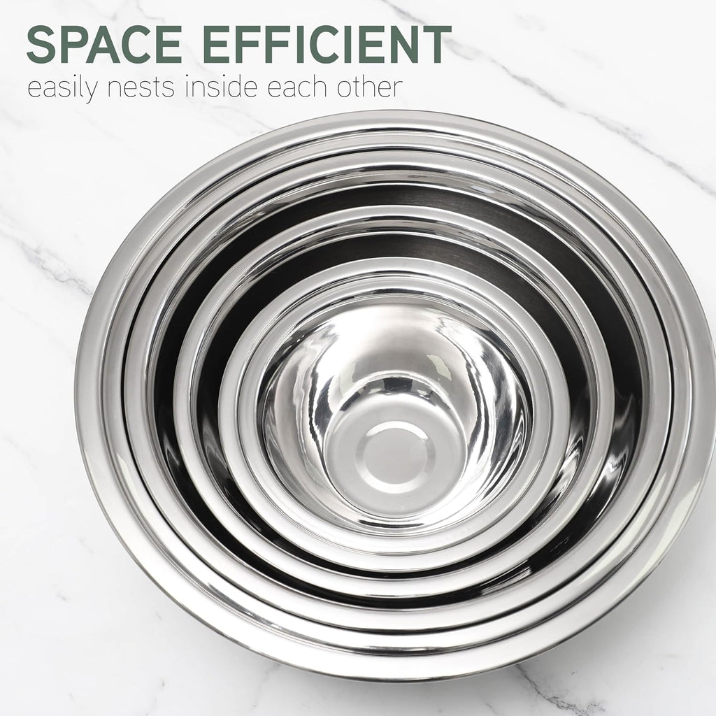 COOK WITH COLOR Stainless Steel Mixing Bowls Set - Nesting Bowls, 6 Pieces, Silver with Non Slip Bottom
