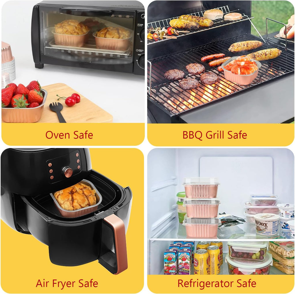 LNYZQUS 120pack/10oz Mini Cake Tins with Lids, 4”x4” Mini Foil Pans Disposable Brownie Baking Cups, Small Aluminum Bread Muffin Pan Jumbo Cupcake Containers Holders-Champagne