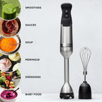 Vitamix 5-Speed Immersion Blender 3-Piece Bundle, 625-Watt Motor, One-Handed Operation, 5 ft cord, includes Whisk Attachment & Storage Case, Stainless Steel/Black