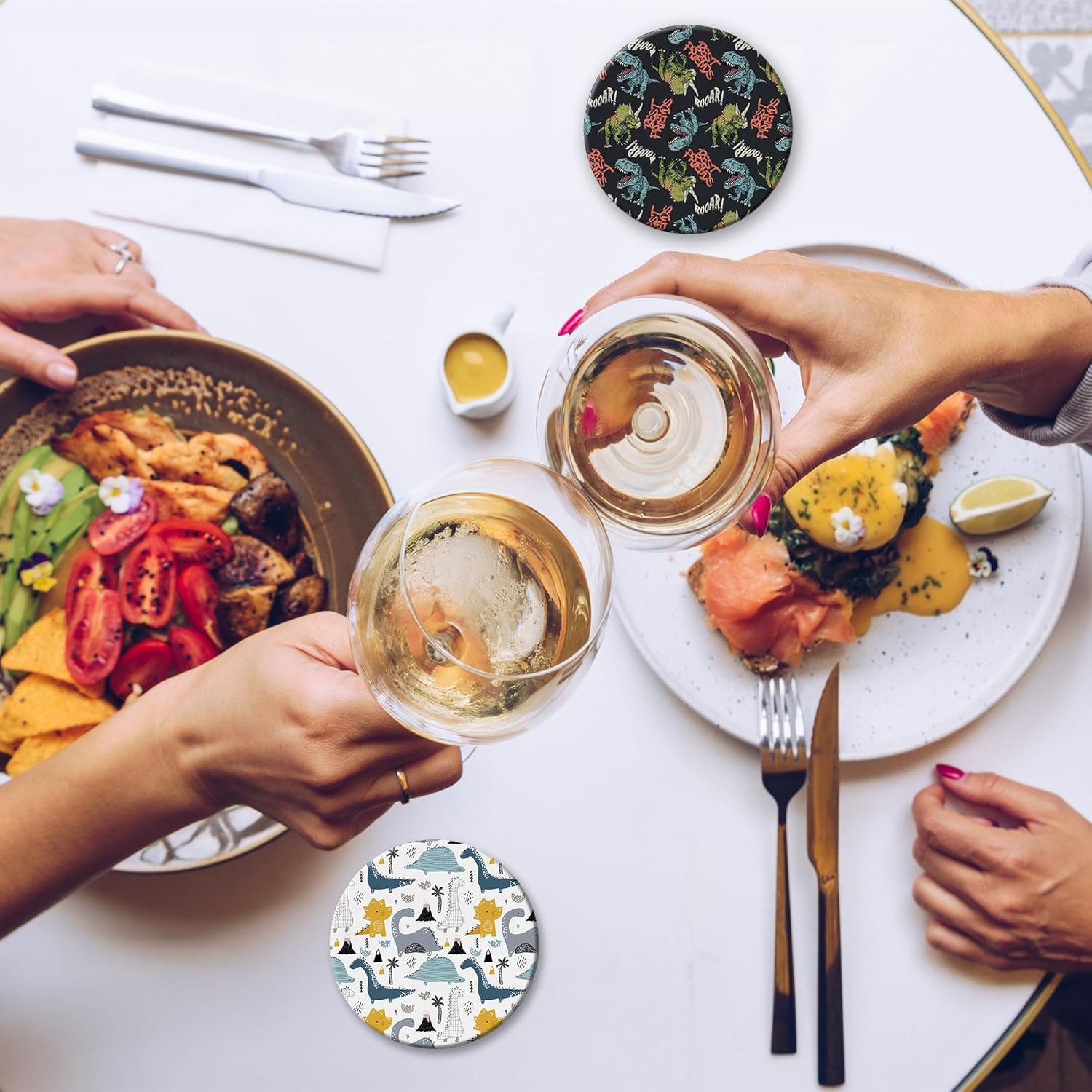 Drink Coasters Set of 6 with Holder, Dinosaur Absorbent Ceramic Drink Coaster for Tabletop Protection,Suitable for Kinds of Cups,Drinks Coasters for Home Office Decoration(4 Inches)