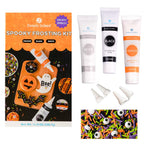 Halloween Frosting Kit with Sprinkles & Eyeballs – 11.31 oz Decorating Set with 3 Frosting Tubes (Orange, Black, White), 4 Nozzles & 2 oz Sprinkle Mix – Cookie & Cupcake Kit for Kids & Families