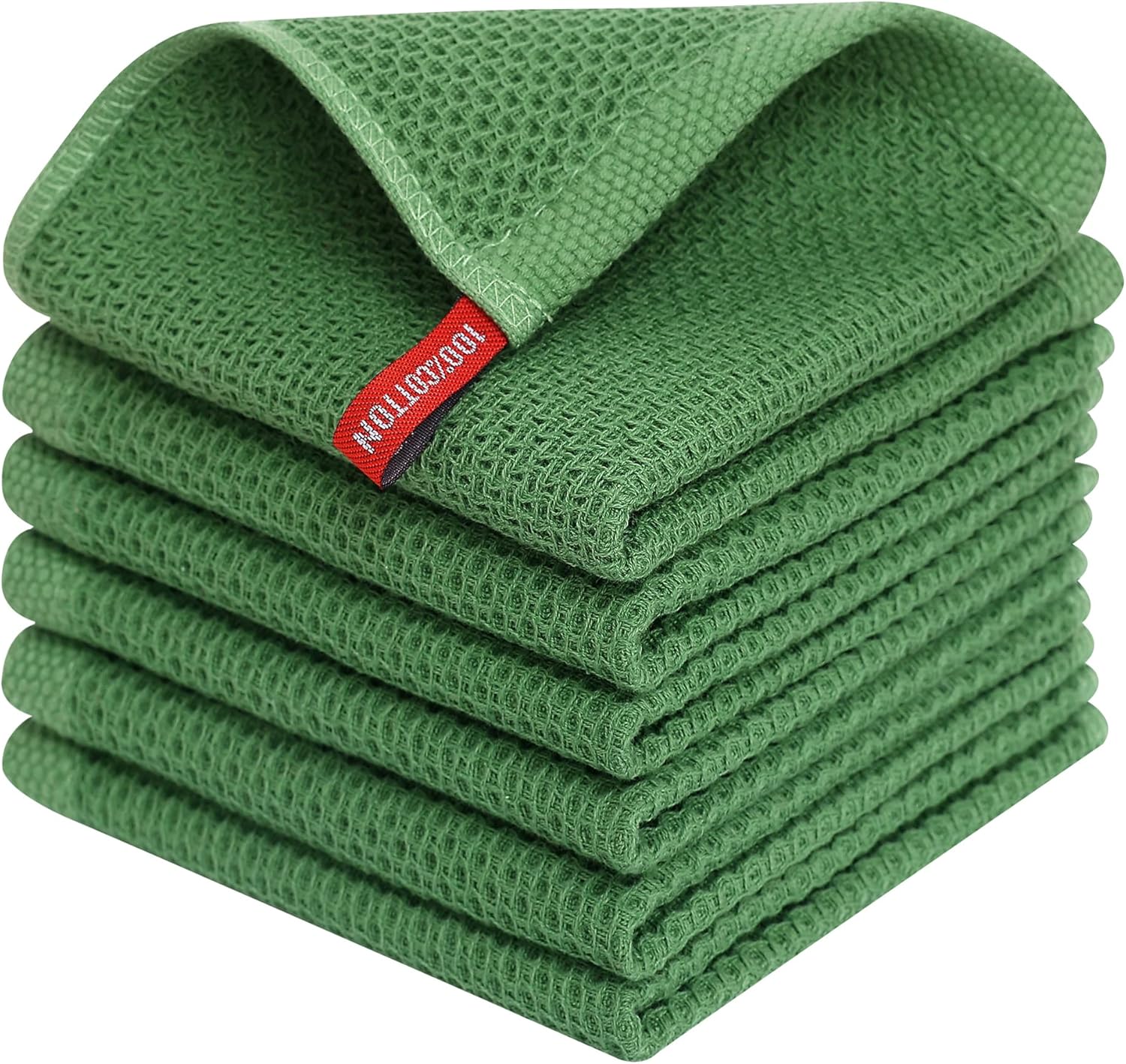 Homaxy 100% Cotton Waffle Weave Kitchen Dish Cloths, Ultra Soft Absorbent Quick Drying Dish Towels, 12 x 12 Inches, 6-Pack, Grass Green