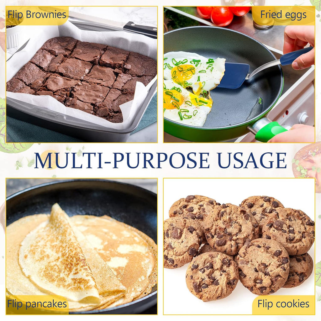 Silicone Cookie Spatula Turner 2 Pack Mini Brownie Spatula Flexible Kitchen Small Silicone Turner for Nonstick Cookware Heat Resistant No Scratch Flipper for Egg Pancake(Gray, Blue)