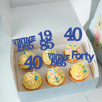 Gyufise 24Pcs Vintage 1980 Cupcake Toppers Glitter Cheers to 45 Fabulous Forty Five Cupcake Picks 45th Birthday Wedding Anniversary Party Cake Decorations Supplies Deep Blue