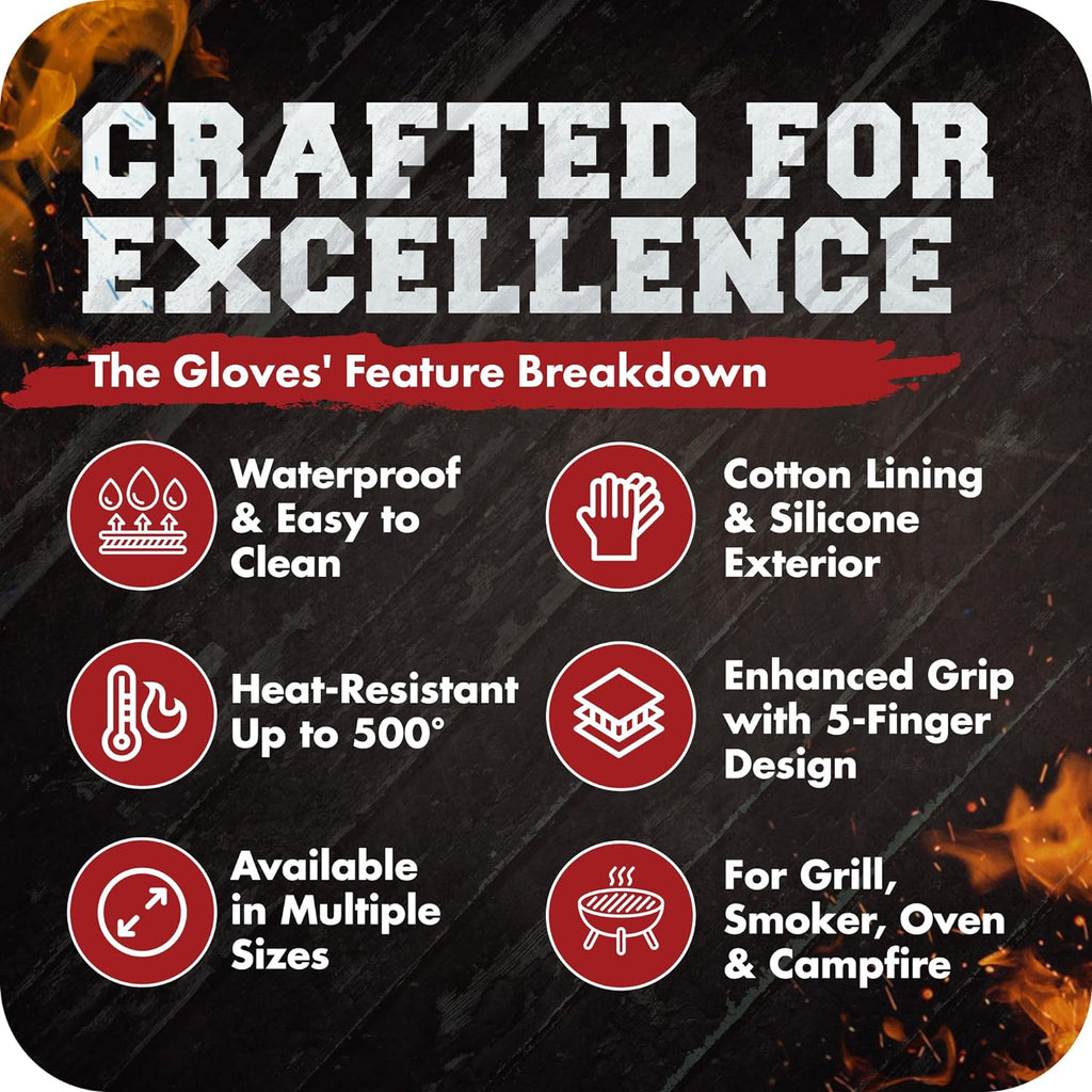 KITCHEN PERFECTION XL Silicone Smoker Oven Gloves-Extreme Heat Resistant BBQ Gloves-Handle Hot Food Right on Your Grill Fryer&Pit|Waterproof Grilling Cooking Baking Mitts|Superior Value Set+3 Bonuses