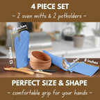 Native Fab Pot Holders and Oven Mitts Sets for Kitchen Heat Resistant - Hanging Non-Slip - 100% Cotton Kitchen Oven Mitts and Pot Holders 4-Piece Set - Blue