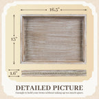 Wooden Decorative Tray, Rectangular Serving Tray with Wood Bead, Farmhouse Big Tray for Ottoman, Countertop, Coffee Tabl, 16.5" x 13"x 1.6" (White Washed)