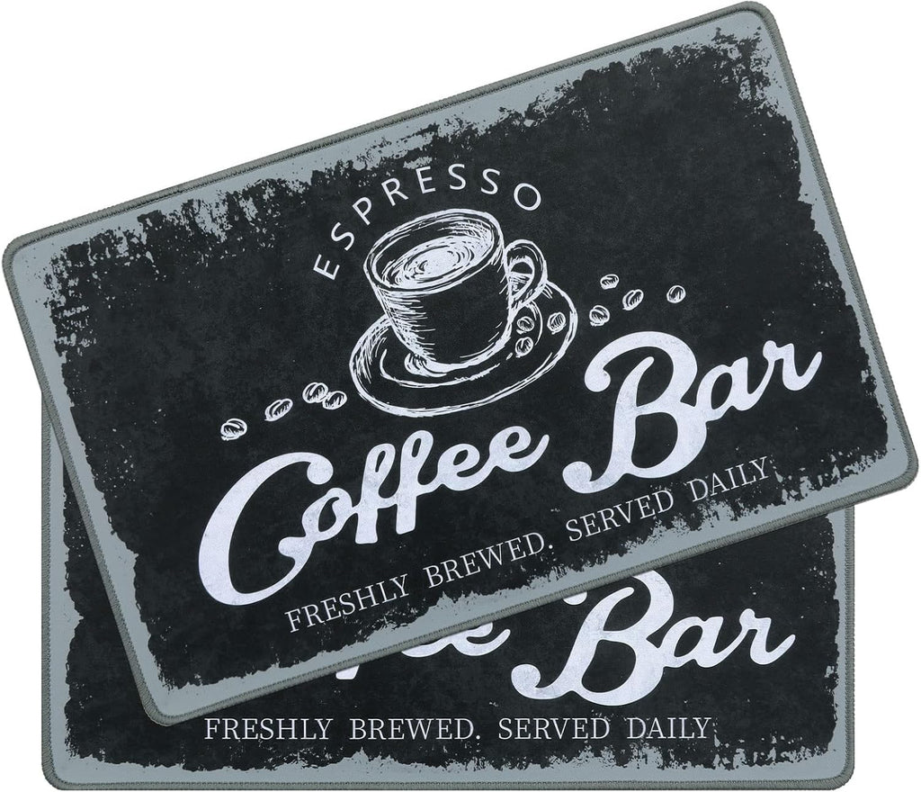 SHACOS Coffee Mat 2-Pack 12x19 Inch Absorbent Non Slip Coffee Maker Mats for Countertop Coffee Bar Accessories Dish Drying Mat Waterproof Heat Resistant, Vintage Black