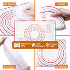 Adjustable Stainless Steel Rolling Pin with 4 Dough Thickness Rings & Non-Stick Red Pastry Mat – 17" Professional Tool for Baking Pizza, Pasta, Cookies & Pie Crusts