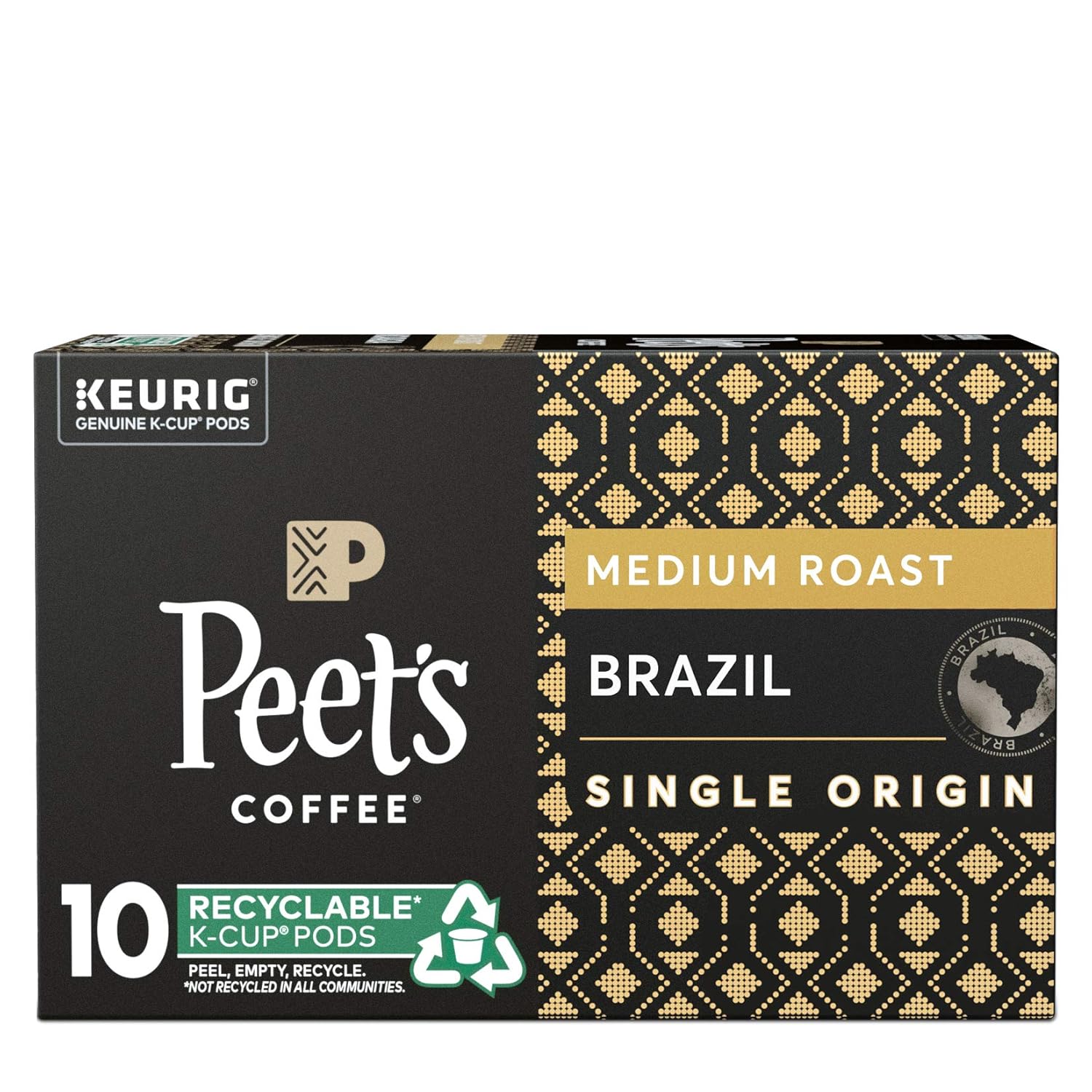 Peet’s Coffee Brazil Minas Naturais K-Cup Coffee Pods for Keurig Brewers, Medium Roast, 10 Pods