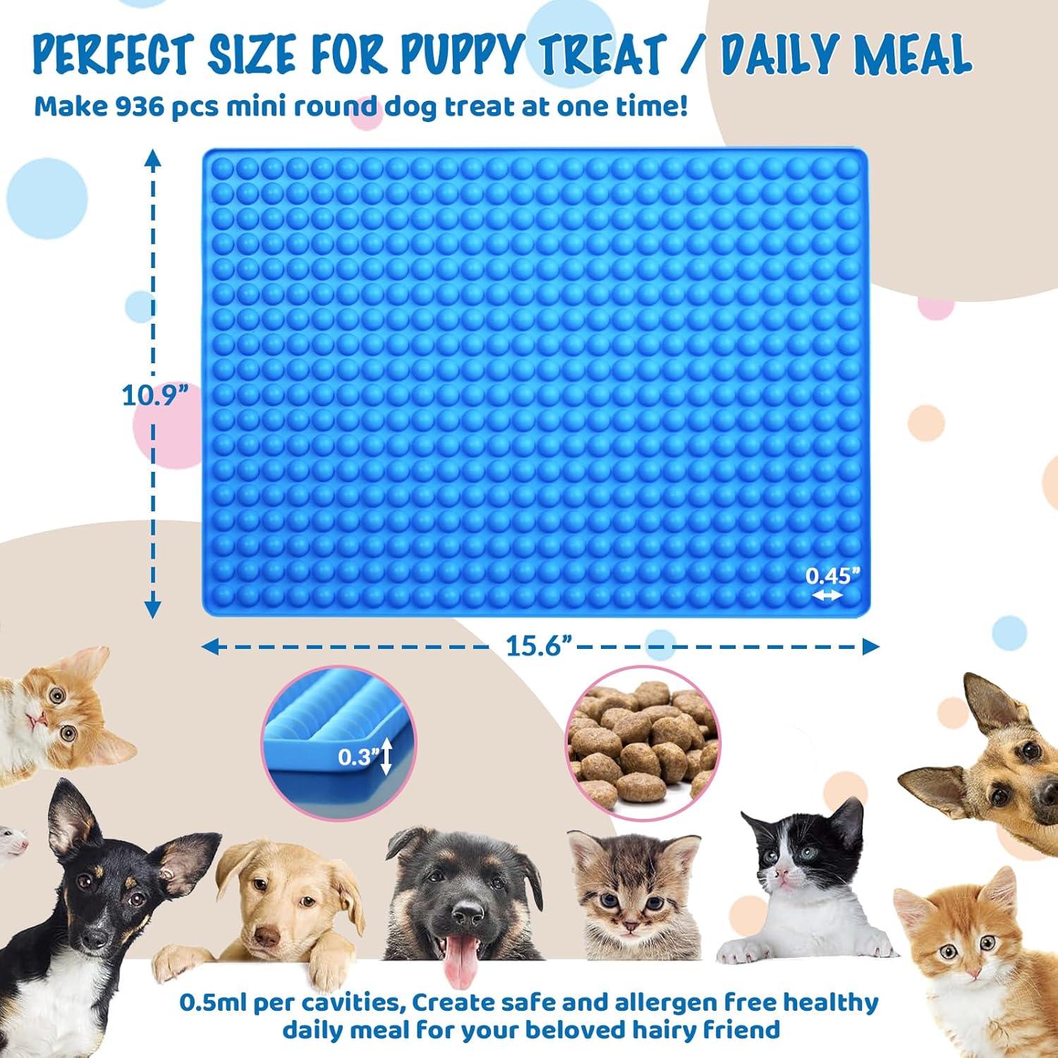 HKNMTT Mini Round Silicone Molds, 936 Cavities Semi Sphere Baking Moulds for Dog Treats Chocolate Chip Candy Gummy Freezer Oven Safe Homemade BPA Free Food Grade 2 PCS 0.02 Oz Cavity