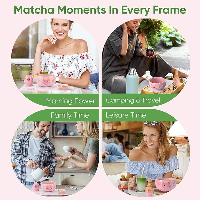 Matcha Whisk Set, 8Pcs Matcha Set for Ceremony, Matcha Whisk and Ceramic Bowl with Matcha Scoop & Sifter and All Accessories for Breakfast, Afternoon Tea, Ideal Gift Christmas, Anniversary