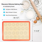 AMYONE Macaron Silicone Baking Mat, 2 PCS Half Sheet Silicone Mats for Baking, Non-Stick Silicone Cookie Sheet Liners for 13 x 18 Sheet Pan for Macaron/Cookie/Bread/Pastry, 11 5/8" x 16 1/2" Orange